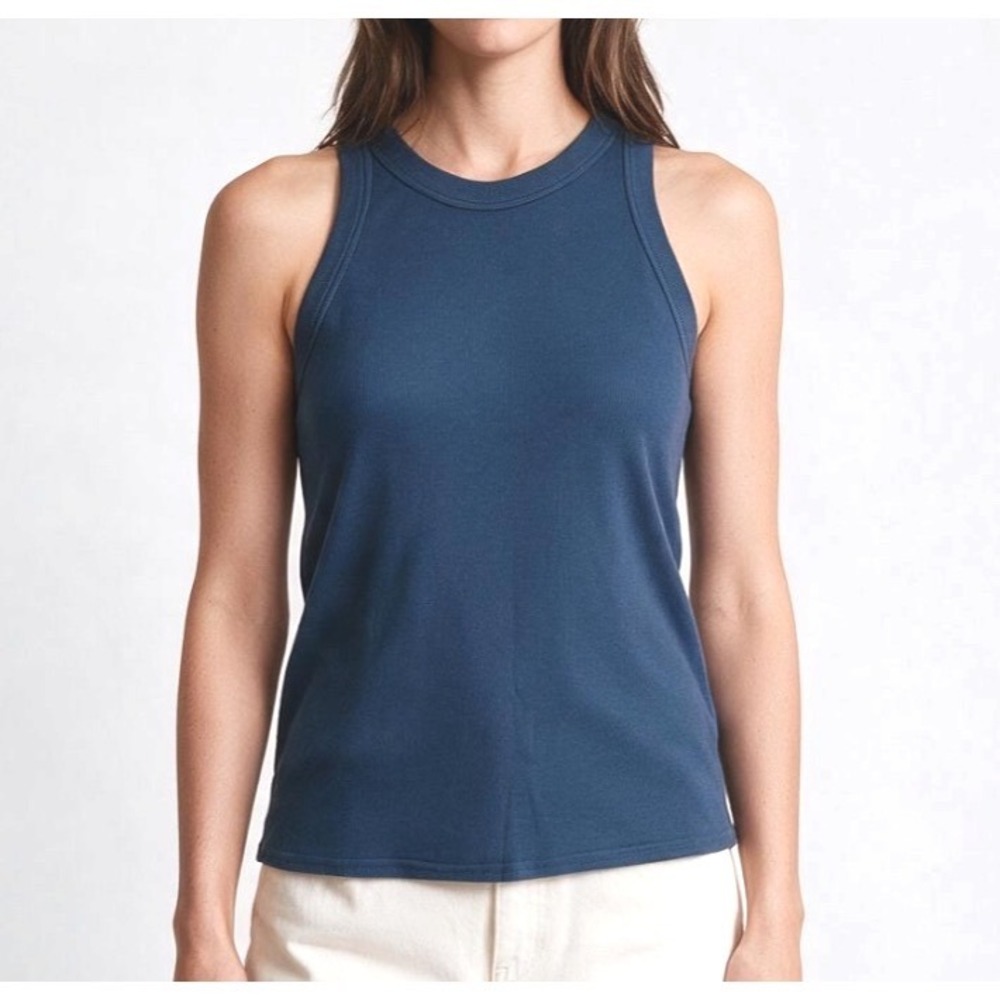 NWT S'EDGE SEDGE Dark Steel Blue RIBBED KNIT DEN ROBIN TANK TOP Racerback SZ M
